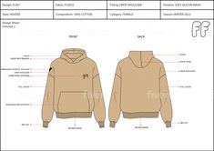 the hoodie is shown with measurements and details for each item in this diagram, you can