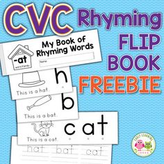 the cvc rhyming flip book is shown in three different colors and font