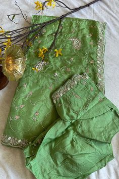 Comes with stitched blouse Spring Green Sets With Gota Work, Green Gota Work Dupatta For Spring, Festive Green Tops With Dupatta, Festive Green Top With Dupatta, Fitted Spring Sharara With Gota Work, Elegant Embroidered Pista Green Blouse, Spring Fitted Sharara With Gota Work, Pista Green Sets With Unstitched Blouse, Spring Sharara With Dabka Work