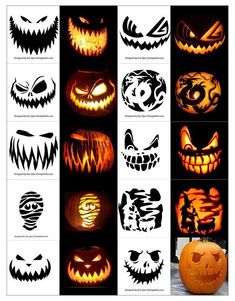 halloween pumpkin carving stencils with various faces and eyes on each one, including jack - o'- lanterns