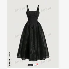 Shein Mod, Black, Ruched Bodice.Shimmer, Mesh Overlay, Petticoat-Style A-Line, Tea-Length Skirt. Adjustable Straps. Perfect For A Halloween Party. New W/Tags. Size L (10/12 Us) Tea Length Skirt, Halloween Color, Dresses Shein, Shein Dress, Ruched Bodice, Party Halloween, Mesh Overlay, Halloween Coloring, Tea Length