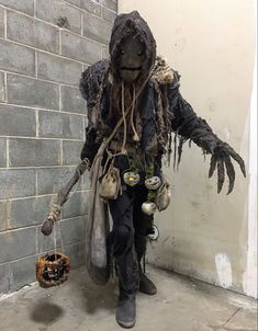 a scarecrow is walking down the street