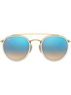 gold-tone metal round frame mirrored lenses UV-protective lenses lens decal double bridge nose pads straight arms curved tips These glasses come with a protective case. Sunglasses Preppy, Double Bridge Sunglasses, Ray Bands, Round Ray Bans, Gold Sunglasses, Round Frame, Ray Ban Sunglasses, Mirror Frames, Gold Tone Metal