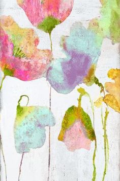 an abstract painting of flowers on a white background