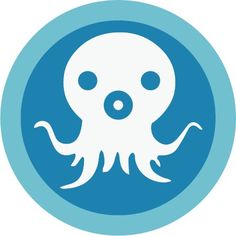 an octopus in a blue circle with white outline on it's face and eyes