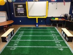 a football field in the middle of a classroom