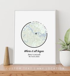 a white poster with the words where it all begins and an image of a map