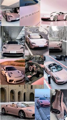 a collage of pink cars in different pictures