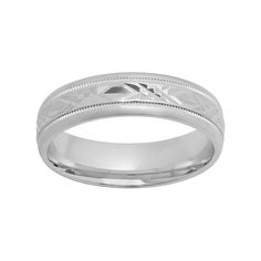 Ring Details: Width: 6 mm Metal: rhodium-plated sterling silver  Size: 9. Color: Grey. Gender: male. Age Group: adult. Silver Wedding Band, Sterling Silver Wedding Band, Silver Wedding Bands, Men's Jewelry Rings, Sterling Silver Mens, Silver Wedding, Mens Wedding Bands, Diamond Cut, Wedding Ring Bands