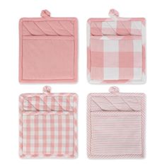 four pieces of pink and white checkered blankets