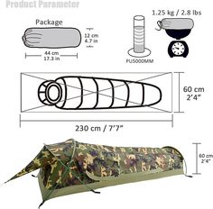 an image of a sleeping bag with the measurements for it and how to use it