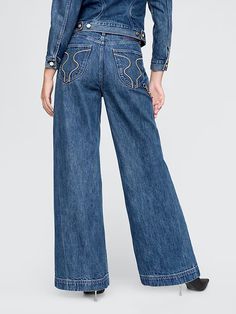 Gap × Cult Gaia High Rise Stride Chain Jeans | Gap Chain Jeans, Modern Goddess, Gap Jeans Women, Jeans Look, Into Art, Cult Gaia, Gap Women, Designer Jeans, Pocket Jeans