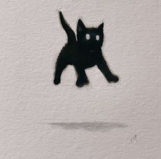 a drawing of a black cat jumping up into the air with its paws in the air