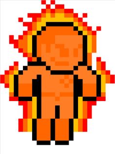 an orange pixel art character with red and yellow colors