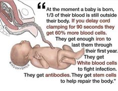 a baby laying on its back with the caption that reads, at the moment a baby is born, 1 / 3 of their blood is still outside their body