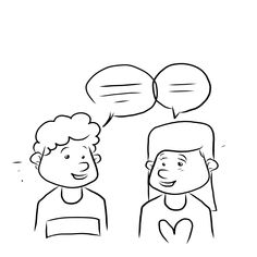 two people with speech bubbles above their heads