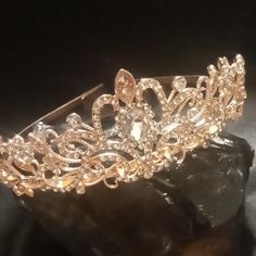 Wedding Special Occasion Head Dressing Nwot Quince Crowns Champagne, Pink Birthday Crown, Pink Quinceanera Jewelry, Pink And Gold Quince Crown, Quince Jewelry Gold, Sleeping Beauty Themed Quinceanera, Quince Inspo Decor, Crown For Quince, Quince Crowns Gold