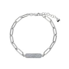 Vanna K™ For Bella Luce® white diamond simulant 1.24ctw round, platineve® paperclip bracelet. Measures approximately 7.25"L x 0.19"W and has a lobster claw clasp with a 1" extender. Each Vanna K™ design has a signature label that features a lab created sapphire. The diamond equivalent weight is 0.75ctw. Formal Diamond Bracelet With Paperclip Chain, Silver Cubic Zirconia Bracelet With Rectangular Links, Silver Cubic Zirconia Jewelry With Paperclip Chain, Silver Jewelry With Cubic Zirconia Paperclip Chain, Paperclip Bracelet, Diamond Simulant, Stylish Watches, Luxury Shop, To Shine