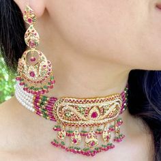 Antique Edwardian Inspired Gold Jewelry Sets Online | Fine Turquoise J Traditional Gold-plated Kundan Necklace Embellished, Traditional Gold Plated Choker For Festive Occasions, Traditional Gold Plated Festive Choker, Jadau Choker Set, Rajasthani Design, Jadau Choker, Jadau Jwellery, 22k Gold Jewelry Necklaces, 22 Carat Gold Jewellery