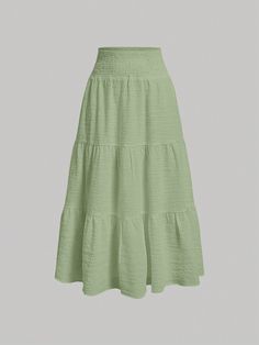 Tween Girl Simple & Comfortable Solid Color High Waisted Loose Fit Skirt Green Casual   Woven Fabric Plain Layered/Tiered Non-Stretch  Tween Girls Clothing, size features are:Bust: ,Length: ,Sleeve Length: Long Green Skirt, Skirts Green, Printed Sleeveless Top, Women Skirts, Slim Fit Top, Elegant Dresses Long, Fitted Skirt, Green Skirt, Boho Women