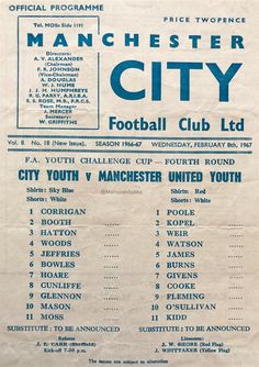 an old poster advertising manchester city football club