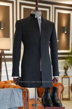 Discover the very best John Heritage Black Stand Collar Slim Fit Business Wool Coat for work,prom and wedding occasions at Allabousuit. Custom made Black Stand collar mens suits with high quality. Suit Overcoat, Mens Wool Coats, Slim Fit Coat, Dress Suits For Men, Slim Fit Blazers, Fashion Suits For Men, Classic Coats, Mens Fashion Suits, Moda Vintage