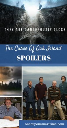 the curse of oak island spoilers poster with three men standing in front of them