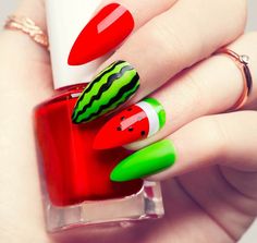 The 35 most beautiful bright red nails for summer for 2024: from chic red nail art to unique styles, here are the nail trends of the season. summer red nails, red nails acrylic, red french tip nails, red nail designs, red almond nails, red nails ideas, short red nails, trendy summer nails. Watermelon Nail Designs, Watermelon Nail Art, Deluxe Nails, Bright Summer Nails, Stiletto Nails Designs, Cute Summer Nails, Red Nail, Oval Nails