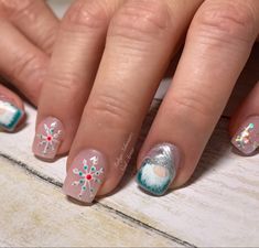 Gnome nails, snowflake nails, christmas nails, winter nails, short nails, cute nails, gel nails, square nails Christmas Gnome Nails, Cute Nails Gel, Gel Nails Square, Gnome Nails, Winter Nails Short, Short Nails Cute, Christmas Nails Winter, Christmas Gel, Turquoise Nails