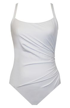 Signature Miratex® fabric lends support to this shaping one-piece featuring a side-gather detail and a built-in underwire bra. Adjustable straps Full back coverage 69% nylon, 31% spandex Hand wash, line dry Imported Fitted Ruched Summer Bodysuit, Fitted Swimwear With Ruched Sides For Summer, Fitted Beachwear Swimwear With Ruched Sides, Elegant Fitted Nylon Swimwear, Fitted Swimwear With Ruched Sides For Swimming, Fitted Swimwear With Ruched Sides, Elegant Fitted Swimwear With Smoothing Details, Fitted Solid Swimwear With Ruched Sides, Elegant Swimwear With Ruched Sides