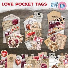 the love pocket tags are made with paper and crafting supplies for valentine's day