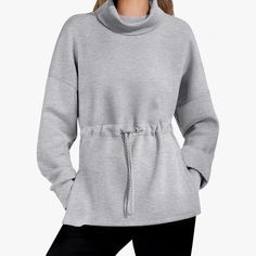 Nwot Gray Sweatshirt Pull Over With Turtleneck And Drawstring Waist. Casual Turtleneck, Cozy Tops, Turtleneck Sweatshirt, Trendy Winter, Winter Pullover, Fashion Hoodies, Womens Turtleneck, Women Hoodies Sweatshirts, Tunic Shirt