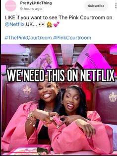 two women in pink robes sitting next to each other with the caption we need this on netflix