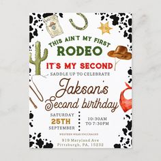 this is an image of a rodeo birthday party with the name and date on it