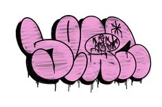 graffiti written on the side of a wall with pink paint and black splatters