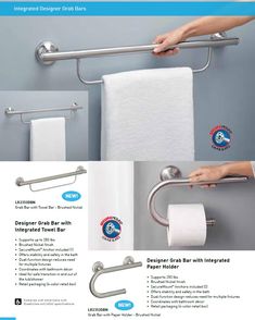 the instructions for how to use a toilet paper roll holder and grab bar with integrated towel bar