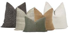 six pillows in different colors and patterns