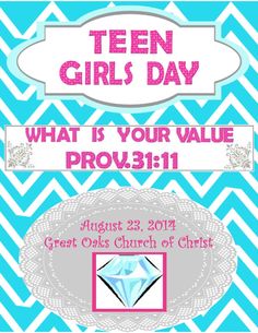 Bible Fun For Kids: Teen Tuesday: Teen Girls Day Part 1 Preteen Ministry, Teen Ministry, Youth Bible Study, Girl Bible