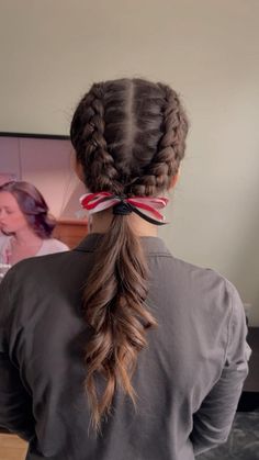 Gymnastics Meet Hair, Volleyball Hair Bows, Cute Volleyball Hairstyles, Volleyball Hair, Competition Hair, Gymnastics Hair