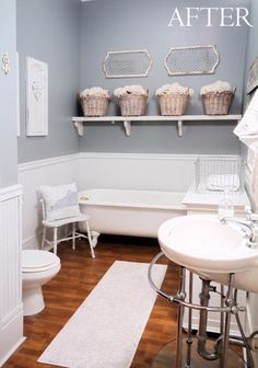 the bathroom is clean and ready to be used as a guest room or family room