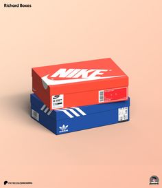 two boxes that are stacked on top of each other, one has a red box with the word nike written on it