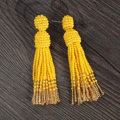 Champagne Gold Bead Tassel Earring oscar de la renta tassel Yellow Dangle Tassel Earrings For Party, Yellow Dangling Beads Earrings For Party, Yellow Tassel Drop Earrings For Party, Yellow Tassel Drop Earrings With Dangling Beads, Elegant Yellow Tassel Earrings For Gift, Yellow Dangle Tassel Earrings Gift, Yellow Tassel Earrings As Gift, Yellow Beaded Tassel Earrings As Gift, Yellow Round Bead Earrings For Party