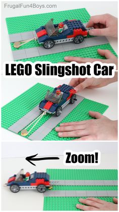 the instructions for how to make lego slingshot car from an old toy truck and other toys