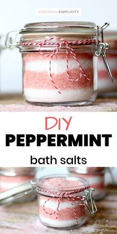 diy peppermint bath salts in mason jars