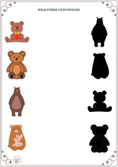 an animal shadow matching game for children to learn how to find the right bear's shadow