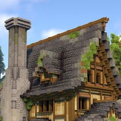 Minecraft Gradient Roof, Roof Minecraft, Minecraft Elven, Medieval Minecraft House, Minecraft Medieval Buildings, Minecraft Roof, Minecraft Medieval House, Minecraft City Buildings