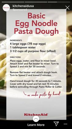 the menu for an egg noodle pasta dish