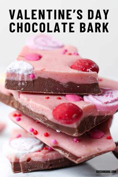 valentine's day chocolate bark is stacked on top of each other