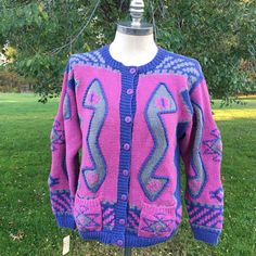 New Vintage Susan D. Hand Knitted Cardigan Purple Pink Sweater Large Tag Is Still Attached $78 From Grants That Closed In 1976! Pit To Pit 24" Center Back Collar To Bottom Hem 27" Excellent Condition! Ms51749 Casual Purple Knitted Cardigan, Winter Crew Neck Purple Outerwear, Purple Knitted Long Sleeve Cardigan, Purple Knitted Long Sleeve Outerwear, Retro Purple Long Sleeve Sweater, Casual Fitted Purple Cardigan, Retro Purple Sweater For Winter, Retro Purple Winter Sweater, Fitted Purple Knitted Cardigan