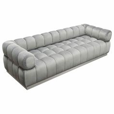 LOOMLAN Low Profile Sofa in Platinum Grey Velvet Brushed Silver Base_Sofas_Diamond Sofa Low Profile Sofa, Tufted Upholstered Bed, Sofa Images, Tufted Bed, Base Trim, Buy Sofa, Platinum Grey, Sofa Dimensions, Sofa Legs